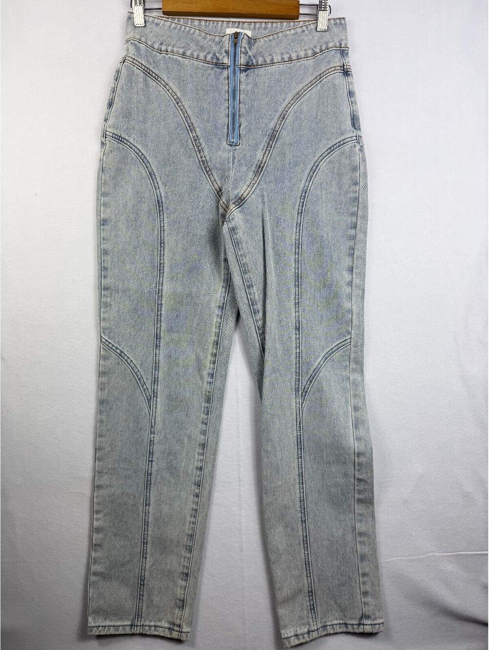 Superdown Sculptural Seam Cotton Jeans Sz 28 High Waisted Back Zipper Denim